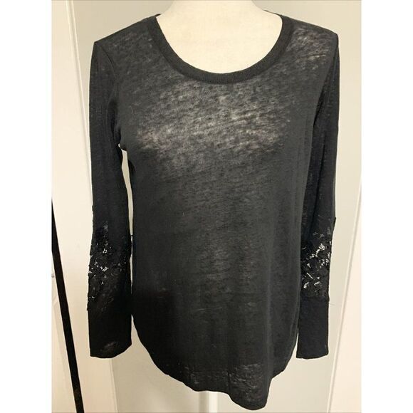 Zara WB Collection Womens Solid Black Long Sleeve Lace Sweater Top Small - Picture 1 of 5